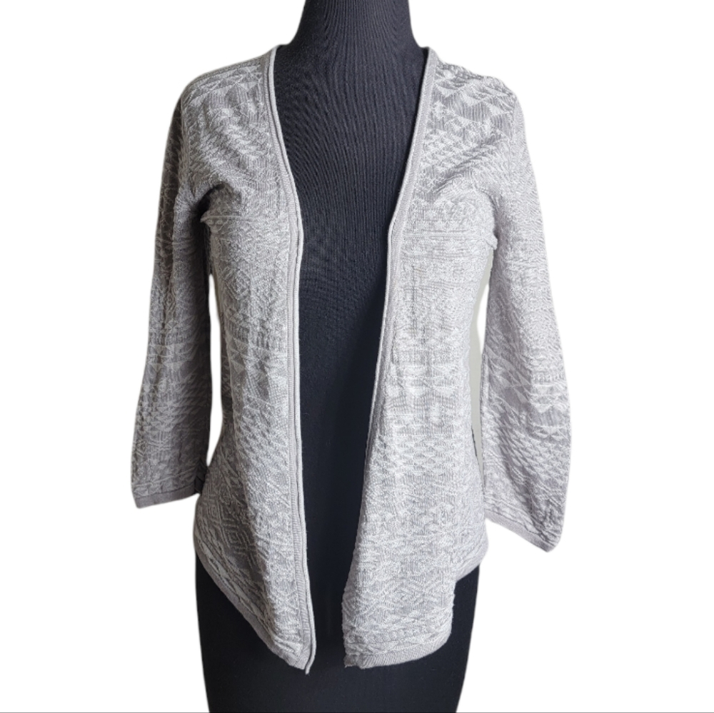 Outback Red open front cardigan womeb's XS gray geometric knit 3/4 sleeve boho